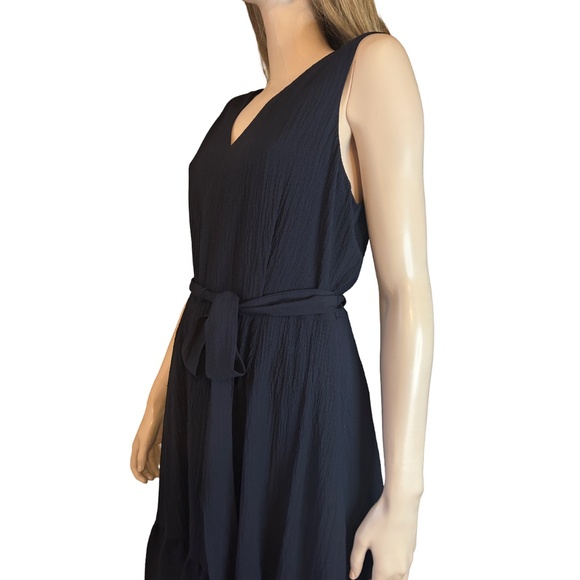 Calvin Klein Tiered Dress Fit and Flare Sleeveless Belted Pockets Navy Blue - Picture 7 of 16